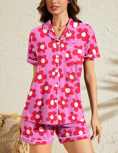 Image of SWOMOG Womens Button Down Pajamas Set Short Sleeve Sleepwear Bride Soft Pj Lounge Sets XS-3XL