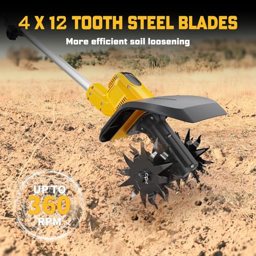 Cordless Tiller Cultivator Compatible with Dewalt 20V Battery(Tool Only), Electric Garden Tiller w/360 RPM, 9In Tilling Width and 6.6In Depth Garden Rototiller for Lawn/Soil Cultivation - Thumbnail 3