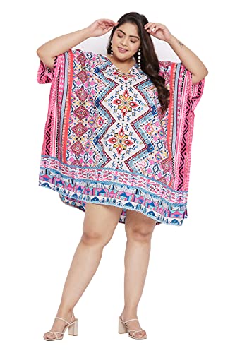Image of Oussum Short Caftans for Women Plus Size Kaftan Tunic Tops Polyester Summer Beach Clothing Mini Cover Ups Dress for Ladies