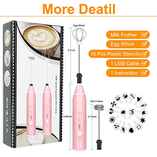 Milk Frother Handheld, Gbivbe Rechargeable Whisk Drink Mixer for Coffee with Art Stencils, Mini Foamer for Cappuccino, Hot Chocolate Match, Frappe, Hot Chocolate, Egg Whisk - Thumbnail 4