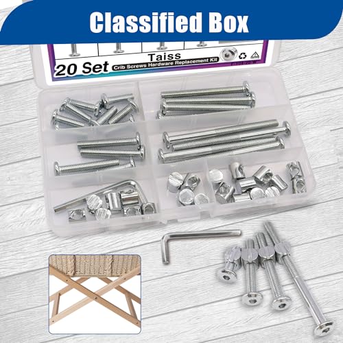Taiss F-104-20-W Set Crib Screws M6X20Mm/40Mm/60Mm/80Mm Baby Bed Crib Screws Hardware Replacement Kit,Bunk Bed Bolts Hex Socket Cap Screws Bolt With Barrel Nuts/Wrenches For Beds Furniture Headboards thumb #4