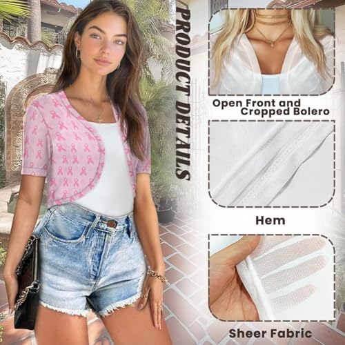 Image of Womens Short Sleeve Bolero Shrug Open Front Knit Cropped Cardigan Shoulder Cover for Dress Cute Casual Knit Cover Up