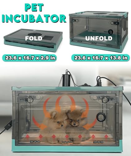 Image of Puppy Incubator with Temperature Control & Ventilation Fan, Dual-Heating Modules (Pad+Lamp) and Oxygen Tube, Incubator for Puppy /Kitten | Brooder for Dogs, Chicks, Birds & Newborn Critters (85L)