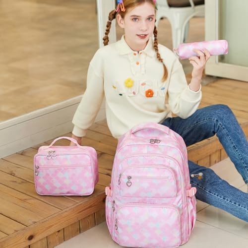 Createy 3Pcs Mermaid Backpack for Girls Backpacks Elementary Primary Middle School Bag Kids Backpack with Lunch Box Teen BookBags Set2