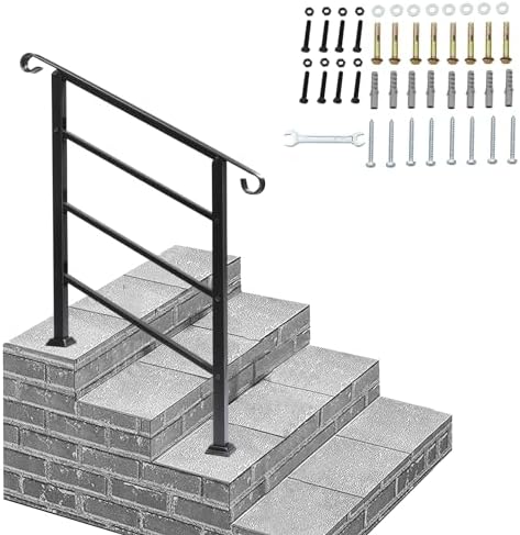 Bonnlo Outdoor Handrail Fit 1 to 3 Steps, Adjustable Hand Rails f...