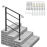 Bonnlo Outdoor Handrail Fit 1 to 3 Steps, Adjustable Hand Rails for Outside Stairs, Galvanized Iron Handrail for Garden Porch, Scroll Ends