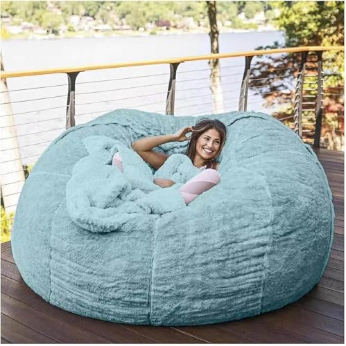 Silla Puff Gigante Sin Relleno Piel Sintética Funda De Sofá Perezosa Tumbona Grande Lavable Jumbo Beanbag, Blue, 7FT