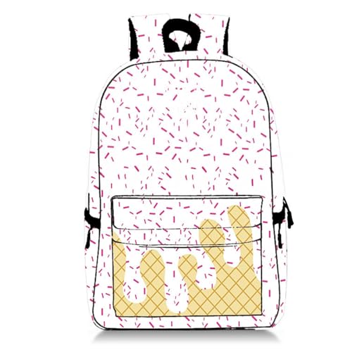 Ice Cream Backpack with Side Pockets, Cute Large Capacity Daypack, for Women Men Daily Use Travel Hiking Camping (White)