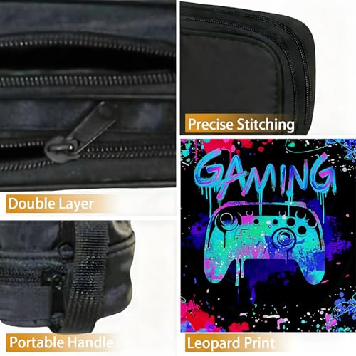 Image of WOBAGMEN Double Layer Pencil Case with Handle Large Pencil Bag Cute Print Pencil Pouch for Boys Girls (Gaming)