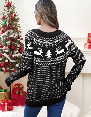 Image of Women's Long Sleeve Crewneck Casual Fall Winter Fair Isle Pullover Sweaters