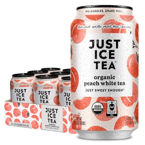 Just Ice Tea, Organic Peach White Iced Tea, 12-Pack (12oz Cans)