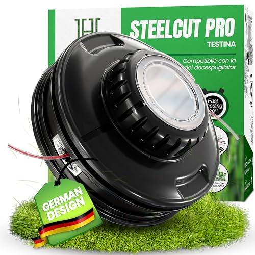 Heckenpracht® Testina falciante per decespugliatore con pomello in acciaio filettatura sinistra | Testina per trimmer con funzione Tap & Go | Taglio efficiente del prato con testina falciante per