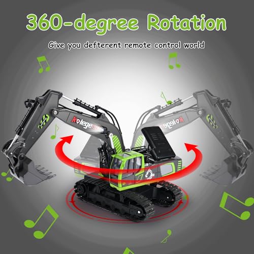 Image of kolegend Remote Control Excavator Toy 16 Inch, 11 Channel RC Construction Vehicles Hydraulic Haulers Digger Toys Gift for 6 7 8 9 10 Years Old Kids Boys
