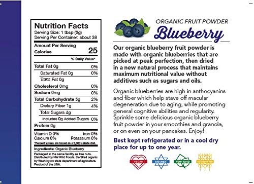 Organic Blueberry Fruit Powder - Northwest Wild Foods - Sweet Antioxidant Healthy Pure Dried Fruit Natural Hand Harvested - in Smoothies, Oatmeal, Dessert (1 Pound)