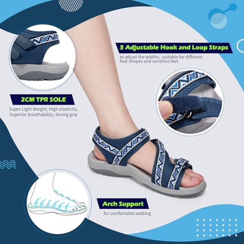 Zelaprox Women Comfortable Walking Sandals with Arch Support Hiking Sandals Casual Summer Athletic Sandals for Outdoor with 3 Adjustable Hook and Loop Strap4