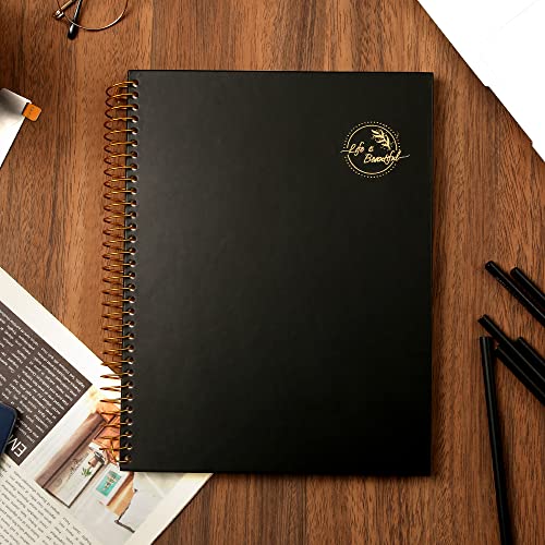 Yoment Hardcover Spiral Notebook 8.5"X11" Subject Notebooks Large Spiral Notebooks College Ruled Spiral Bound Journal 3-Hole Punched Paper Work Notebook For Office Meeting,Black #TOP7