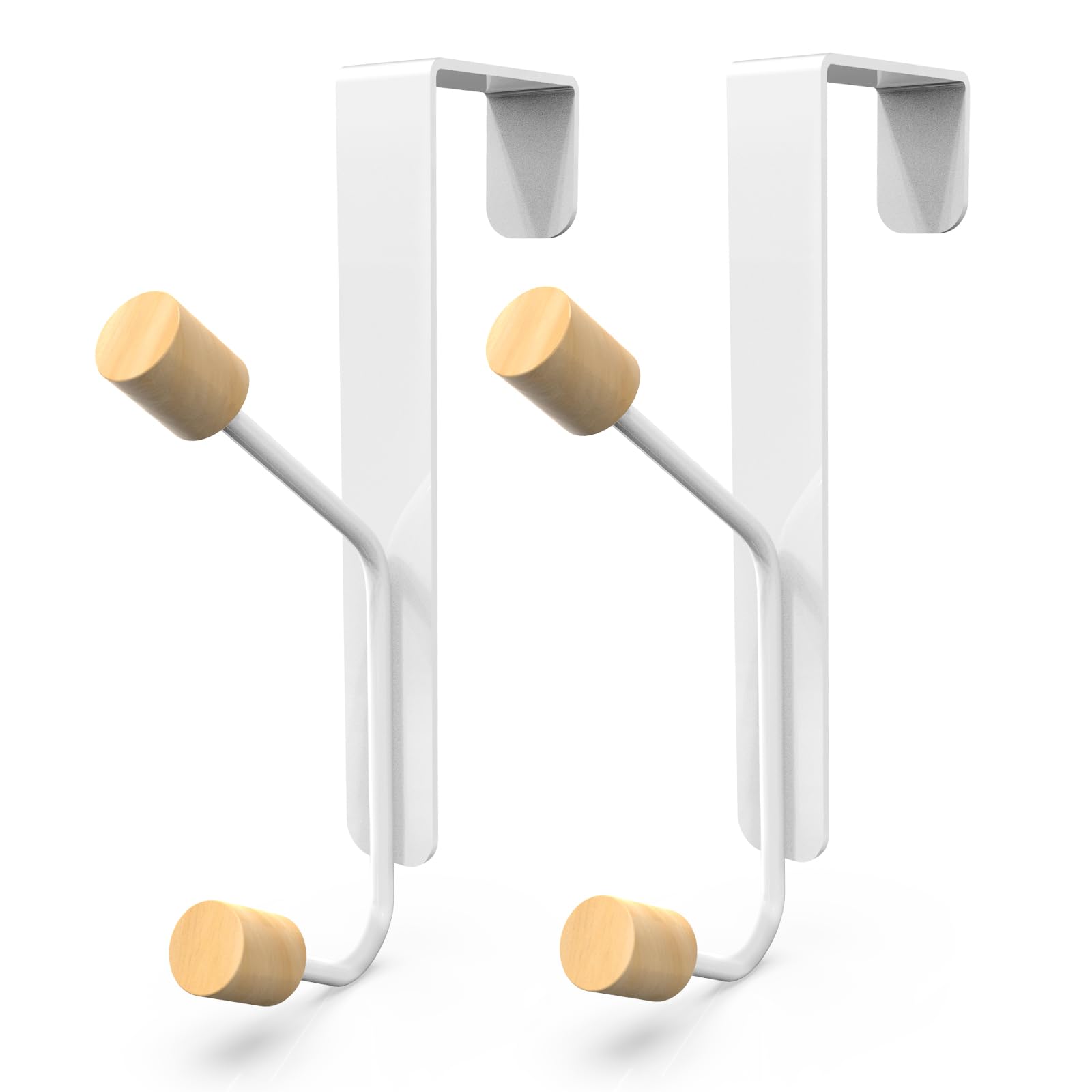 Double Over Door Hook | 2 Packs Heavy Duty Metal Wooden Over Door Hangers | 4.5cm Coat Hooks for Clothes, Towels Behind Door​ (White)