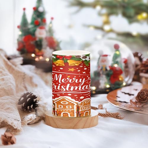 Image of Flickering Flameless Candles, Christmas Gingerbread Holly Berry Bell LED Candles with Remote Timer, Set of 2 Battery Operated Candle for Valentine Wedding Birthday