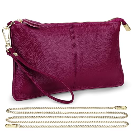 Image of Uromee Genuine Leather Wristlet Wallet Clutch Purses with Detachable Chain