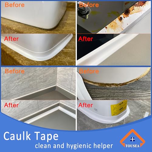 White Caulk Tape Waterproof Self Adhesive - Premium Quality Caulking Strip for Bathroom, Kitchen, Toilet, Bathtub, Sink -Include Professional Sealing Tool (2Rolls*White*1.5IN-10.5FT)