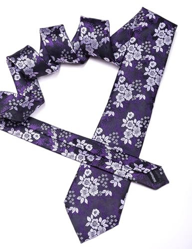 Image of Barry.Wang Men Tie Set Floral Paisley Silk Necktie Pocket Square Cufflinks Formal Wedding Party Business