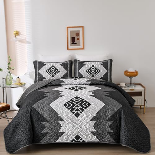 Dintszyayue Black Quilt Set Boho California King Size,3 Piece Aztec