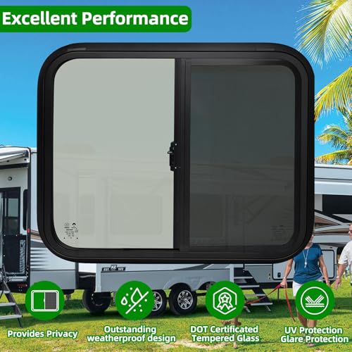 Image of 30 inchW x 24 inchH RV Windows for Cargo Trailer Camper,Tinted Horizontal Sliding | RV Cargo Trailer Camper Window Replacement w /Screen&Trim Ring,Fit 15 /16 inchor 1-3 /8 inch Thick Wall,Allow Error 1 /16 inch,DOT Approved