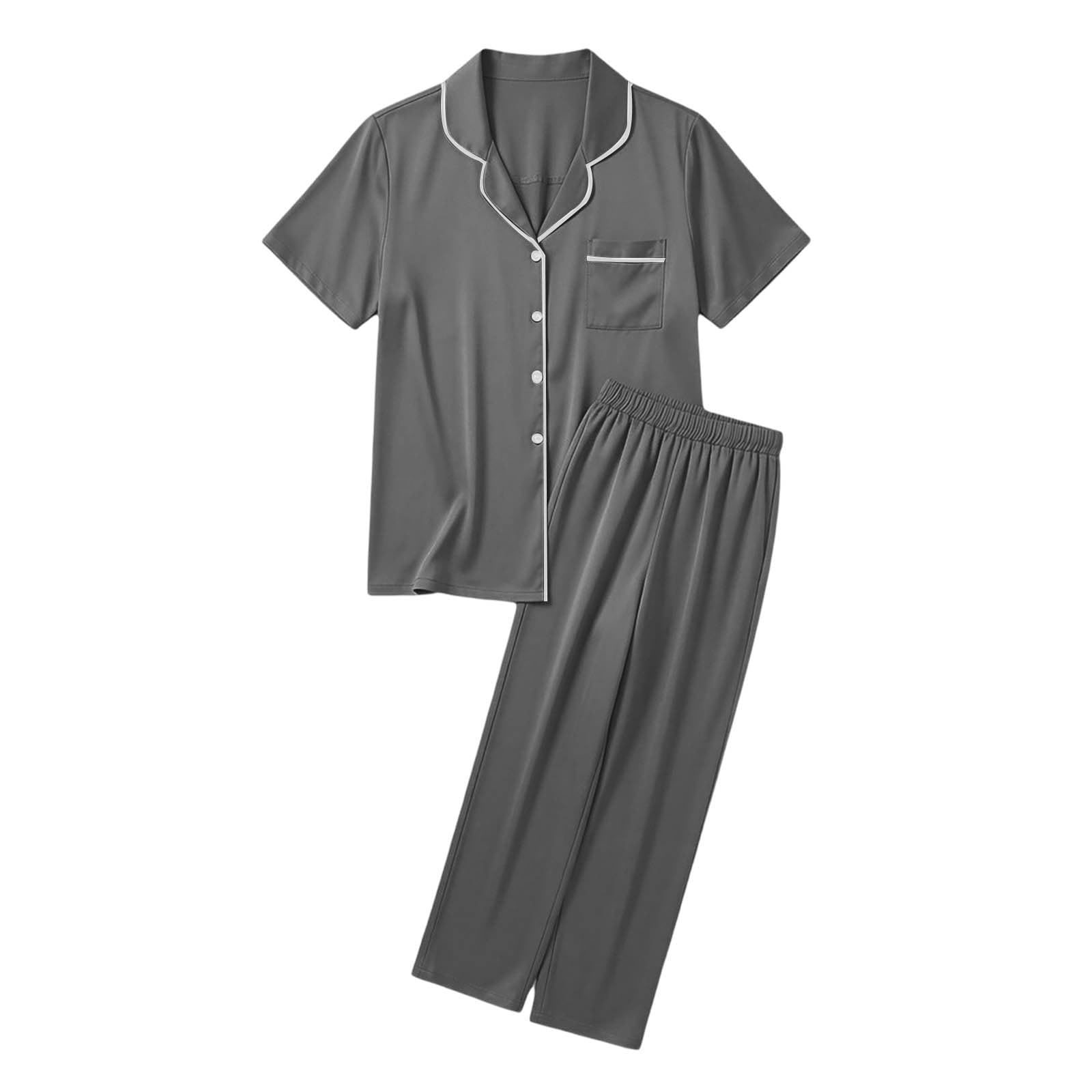 Pigiami Invernali Donna - Completo a Due Pezzi con Maniche Corte e Bottoni Morbido e Confortevole con Pantaloni Lunghi per Un Sonno Accogliente