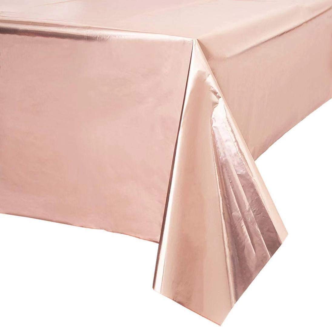 Party with Emma Rose Gold Foil Tablecloth Table Cover Shiny Plastic Tablecloth Table Cloth Party Tablecovers (3 pieces)