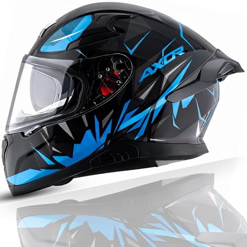 Axor Apex Hunter ISI ECE DOT Certified Full Face Dual Visor Helmet for Men and Women with Pinlock Fitted Outer Clear Visor and Inner Smoke Sun Visor B