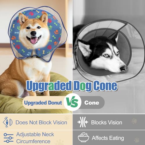 Image of Inflatable Collar After Surgery, Adjustable Cute Calming Puppy Collar with Soft Padding, Pet Prevent Scratches Anti Licking Collar for Small Medium Large Dogs (Blue, M)