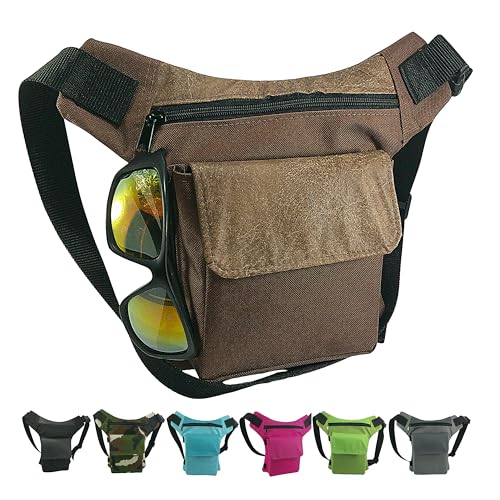 Riñonera Estilo Hippie para Hombre - Mujer - Color Marron - Lona y Piel sintética - Bolsa Cintura Lateral - Ligera y Resistente – Ideal para Festivales, Viajes, Senderismo – Hecha en España (Marron)