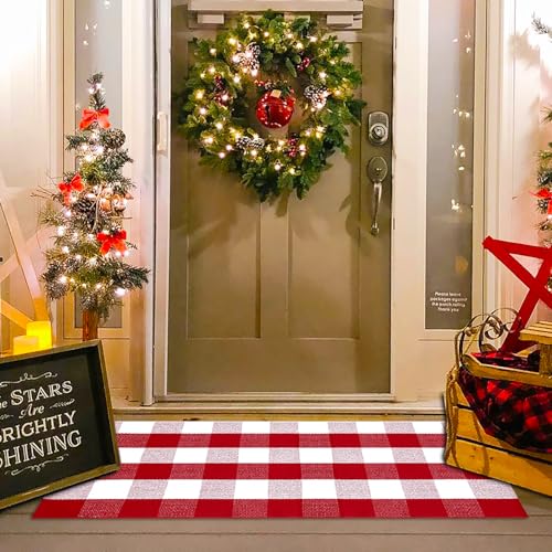 Christmas Red and White Plaid Rug - 24 x 51 Inches...