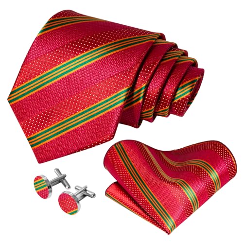 Image of 5PCS Mens Premium Silk Tie, Pocket Square, Cufflinks, Drilled Tie Ring and Lapel Pin Set for Wedding Groom Party