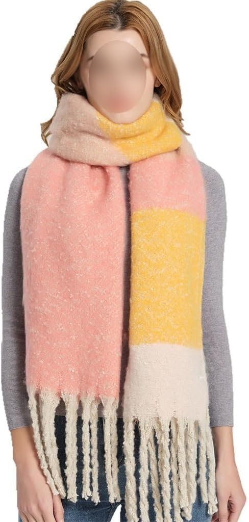 Fashion Circle Yarn Thick Tassel Color Block Thickened Scarf Shawl