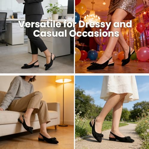 Image of MUSSHOE Slingback Flats for Women: Pointed Toe Bow Flats - Comfortable Dressy Casual Shoes for Work Office Business Party