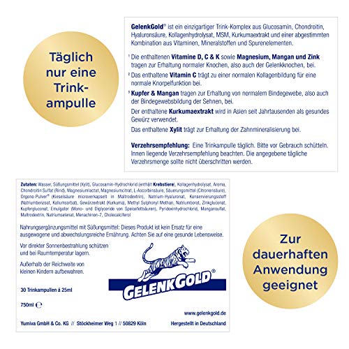 GelenkGold Gelenk-Ampullen 30 Kollagen Trinkampullen á 25ml, Collagen Drink mit Hyaluronsäure für Gelenke Knorpel und Sehnen