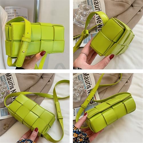 Image of Mini Woven Crossbody Bag for Women, Square Shoulder Handbag Leather Clutch Purse Cute Fanny Packs with Adjustable Belt