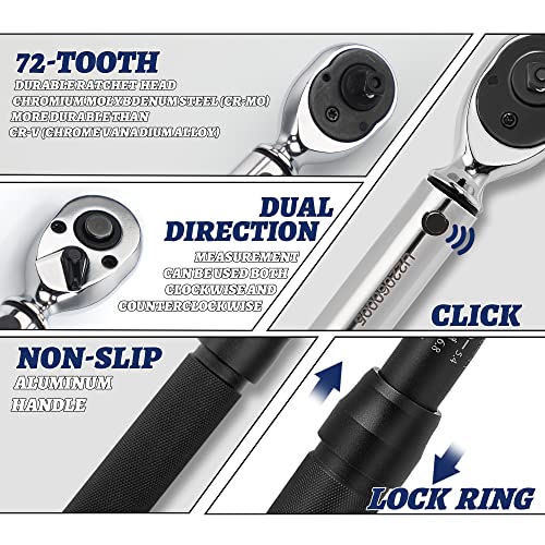 Uyecove 1/4-Inch Drive Click Torque Wrench, Dual-Direction Click Professional Torque Wrench 10-50In.lb/1.1-5.7Nm, Dual Range Scales Graduated In Ft.lb And N.m #TOP1