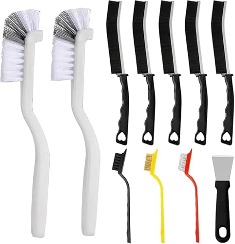 MOAVIZZ 11pcs Crevice Cleaning Brush Set – Heavy-Duty Grout & Corner Scrub Brushes, Deep Groove Cleaner Tools for Bathroom, Kitchen, Toilet & Tile – Hard Bristle Detailing Brushes for Home Essentials.