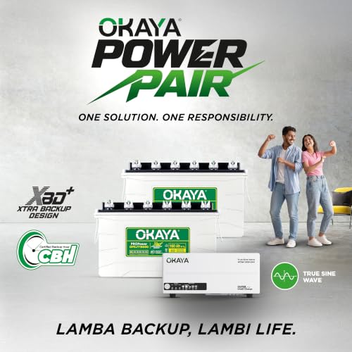 Image of Okaya Inverter with Two Battery Combo for Home,Office & Shops|ATSW1900 24V True Sine Wave Inverter 1650VA with 36 Months Warranty & OPSJT19060 160Ah XBD+ Certified SJT Battery with 60 Months Warranty