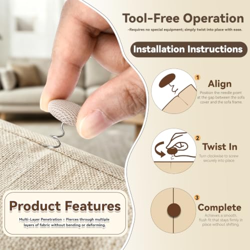 Image of Lunarm Linen Twist Pins 12pcs Upholstery Bedskirt Pins Beige Fabric Covered | Fabric Covered Button, Tightly Grip, Multipurpose for Furniture, Sofa,Headliner, Armrest Covers, Slipcovers, Storage Case