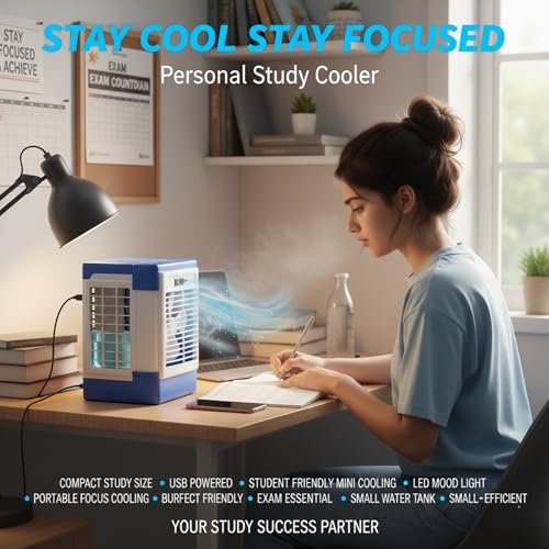 Image of Drumstone Portable Personal Air Cooler with Adjustable Speed Control - USB Rechargeable Mini Desktop Fan for Office, Bedside, and Small Spaces - Quiet Evaporative Cooling Unit