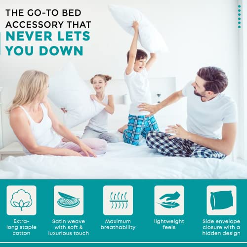 Feather-Stitch-PillowcaseCotton-Pillow-Case-Covers-Set-of-2-King-Size-Envelop-ClosureSoft-Luxury-400TC-Sateen-Weave-Cooling-Bed-Wrinkle-Free-Hotel-Resort-Pillow-Cases20x40-Inches-Light-Blue