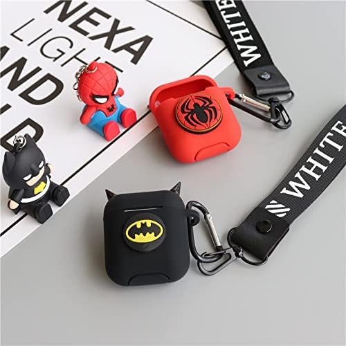 Miniatura 6 de Funda de carga compatible con Airpods 2 y 1, bonita funda protectora de dibujos animados con cordones de seguridad, llavero y figura de superhéroe
