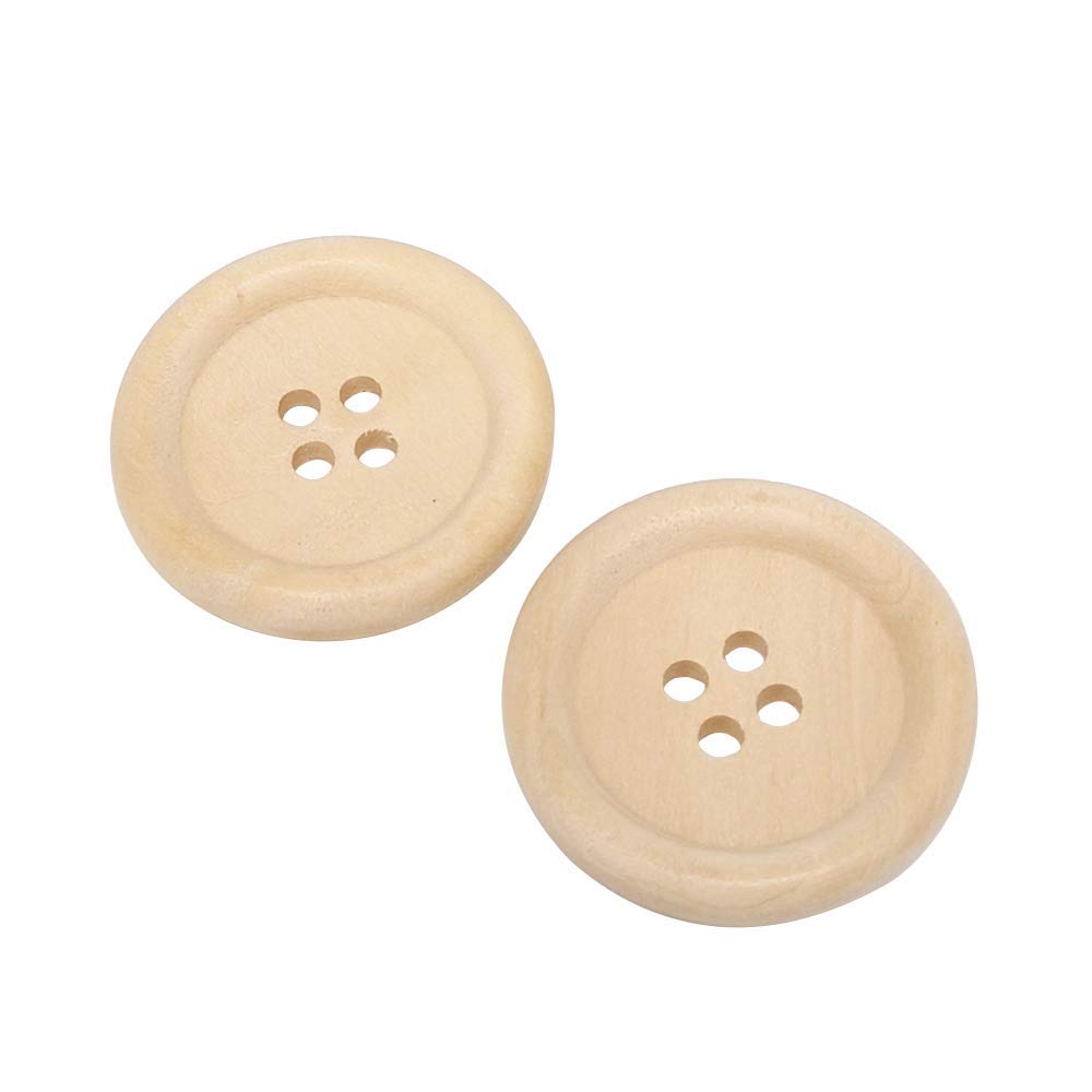 Bouton Couture Bois Boutons Ronds En Bois Naturel Chenkou Craft - 30mm, 4 Trous, Lot De 30 Projet Créatif Personnalisation