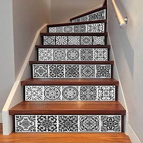 Tnfufp Stickers Pour Escaliers 6 Pcs Maroc Style Auto Adhesif Escaliers Autocollant Carreaux De Ceramique Pvc Escalier Papier Peint Decal Vinyle Mural Escalier Decor 18x100cm Amazon Fr Cuisine Maison