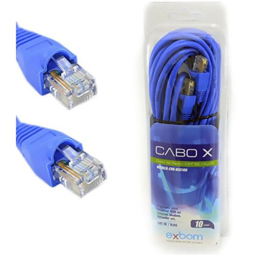 Cabo de Rede CAT5E RJ45 Patch Cord Azul Exbom CBX-N5C100 10 Metros