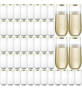 48 Pack Plastic Stemless Champagne Flutes, Disposable Unbreakable 9 Oz Toasting Glasses With Gold...