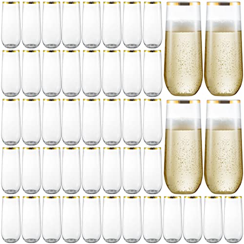 Copas de champán de plástico de 9 oz inastillables desechables con borde de oro para bodas 2